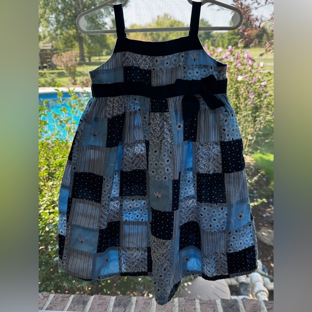 EUC Janie & Jack 2007 Blue Patchwork Dress & Matching‎ Hat Set, Size 2T - Picture 2 of 6